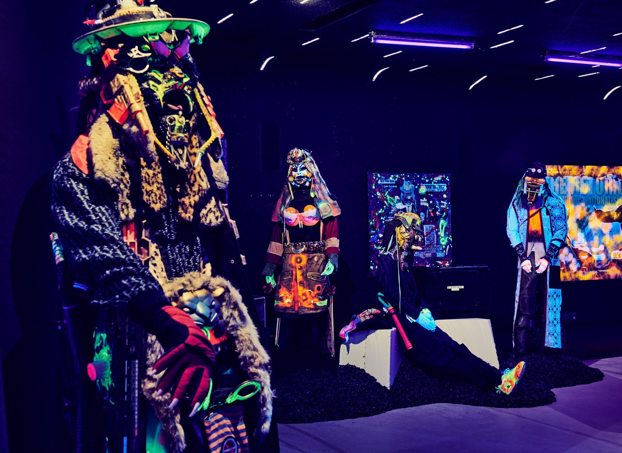 Some of the 19 Garbage Gods by Rammellzee at his survey at Red Bull Arts New York