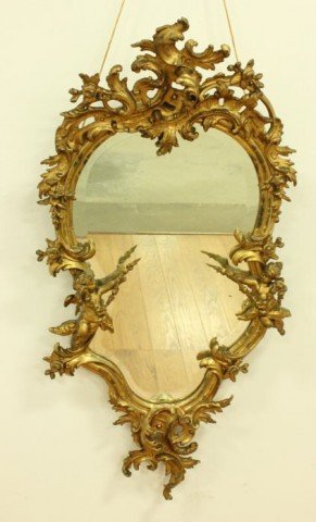 Giltwood & Gesso Rococo Style Mirror by 19th Century French School