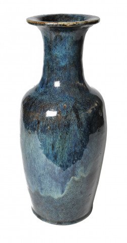 19th Century Chinese Flambé Blue Glazed Ceramic Vase