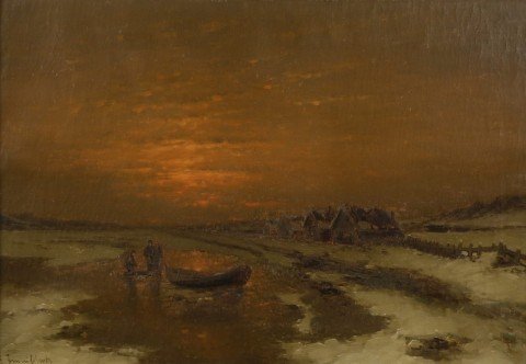 Ice Fishing at Dusk by 19th Century Dutch School