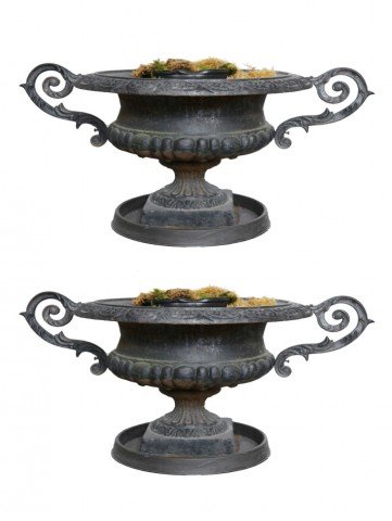 Pair of Victorian Cast Iron Garden Urns