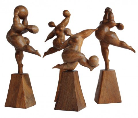 20th Century Carved Wooden Figures of Female Dancers