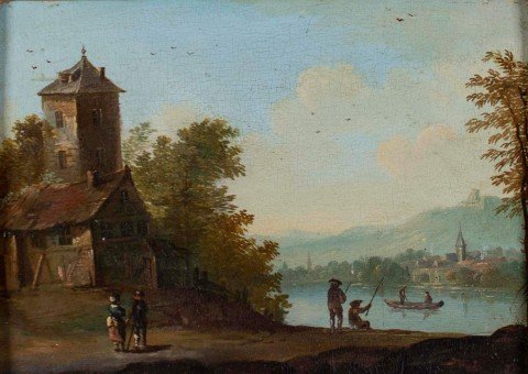 Dutch Town, Charming Genre Scene, 18th Century