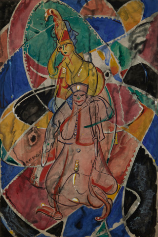 Clown and Lady, Sketch for Kokoon Klub Poster by August Frederick Biehle
