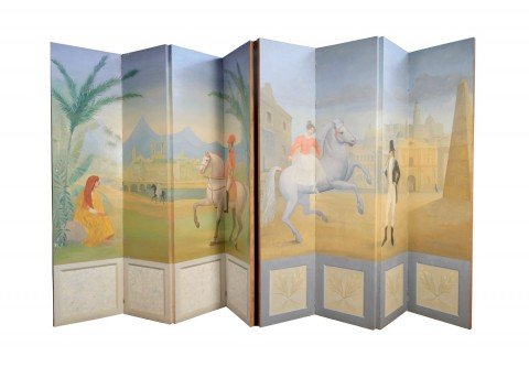 A Pair of Four Panel Handpainted Screens, 20thc.