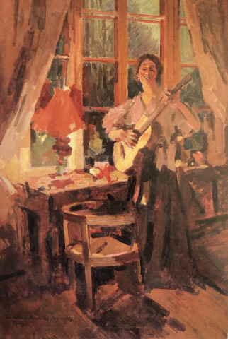 Chaliapin's Daughter Playing a Guitar