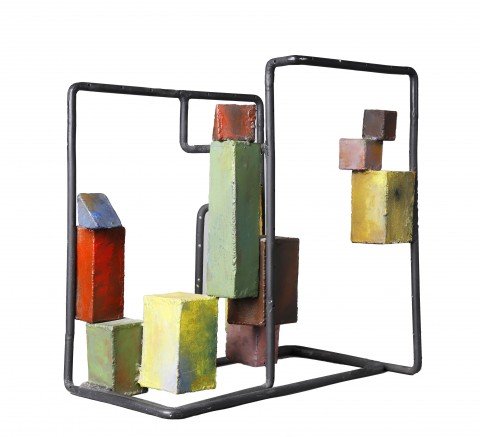Abstract Painted Mixed Metal Sculpture: 