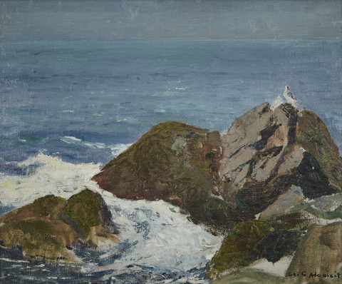 Ocean Rocks with Perched Bird by George Gustav Adomeit