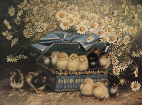 Chicks in a Blue Basket by Ben Austrian