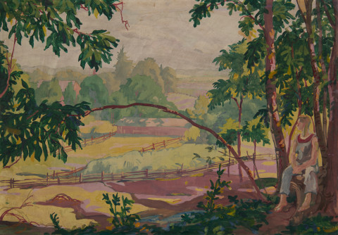 Berlin Heights Landscape with Figure by August Frederick Biehle