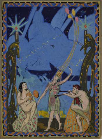 Figural Group on Blue, Cymbals and Flutes, Kokoon Klub Souvenir/Poster by August Frederick Biehle