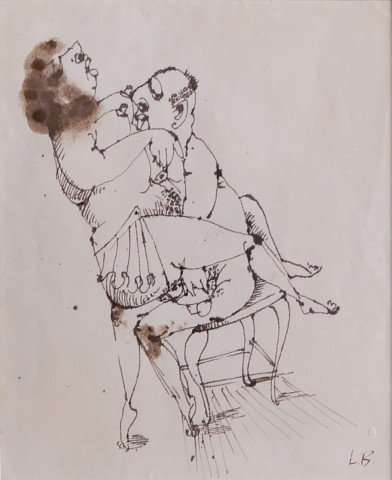 Figurative Pen and Ink on Paper Painting: