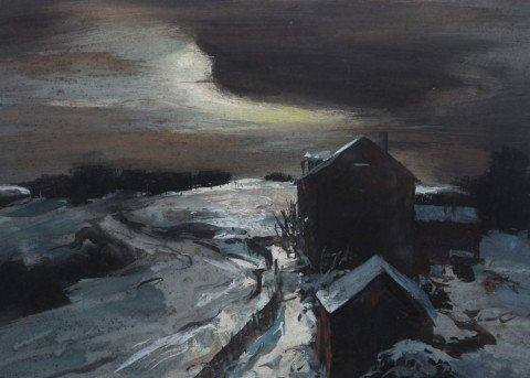 Icy Pond and Shack at Night by Carl Frederick Gaertner