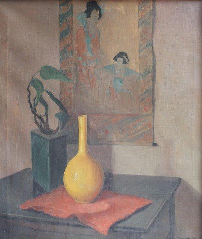 Still Life with Yellow Vase and Japanese Painting by Carl Frederick Gaertner