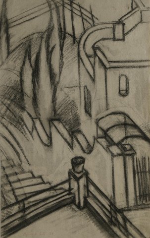 Landscape Charcoal on Paper Drawing: 