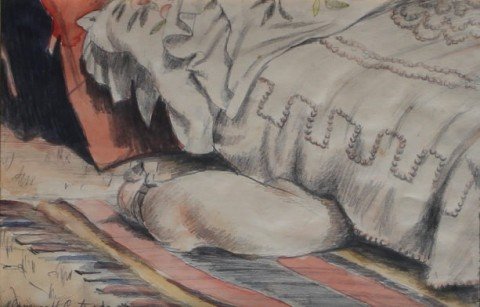 Dog Sleeping under a bed by Clarence Holbrook Carter