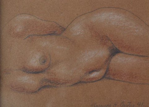 Figurative Graphite and Conté Crayon on Paper Drawing: 