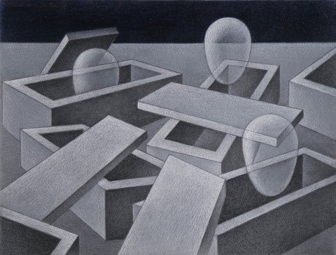 Abstract Pastel and Graphite on Paper Drawing: 