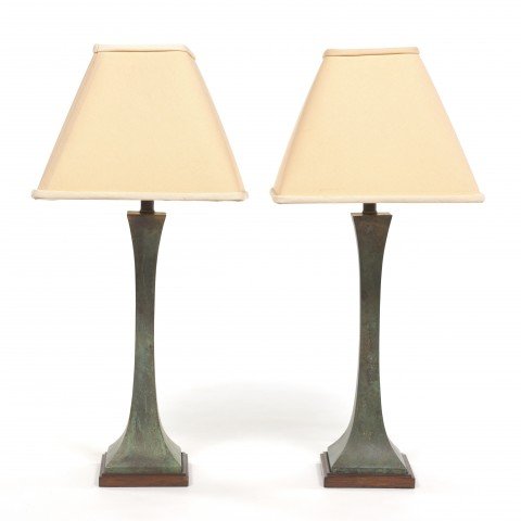 Bronze with Verdigris Finish Lamp: Pair of Contemporary Bronze Lamps 