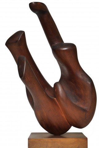 'Falling' - A Mid-Century Carved Mahogany Sculpture