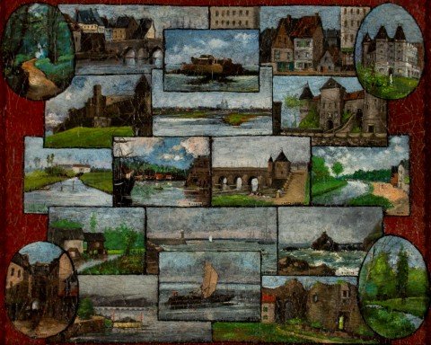 Landscape Collage Oil on Canvas Painting: