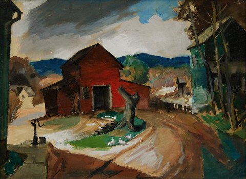 Farmyard with Red Barn by Carl Frederick Gaertner