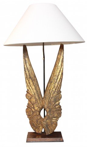 A Gilded Wood Wing Form Lamp