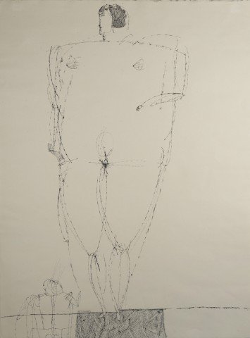 Figurative India Ink on Paper Drawing: 