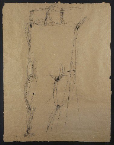 Figurative India Ink on Beige Paper Drawing: 