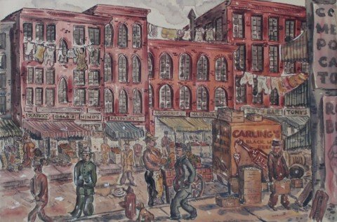 Busy New York Street Scene, 1943 by Milford Goldfarb