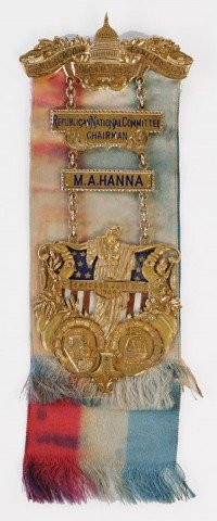 Mark Hanna’s 14k yellow gold and enamel Chairman’s badge for the Republican National Convention, Chicago, June 21-23, 1904