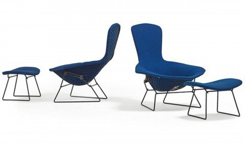A Pair of Bird Chairs and Ottomans designed by Harry Bertoia