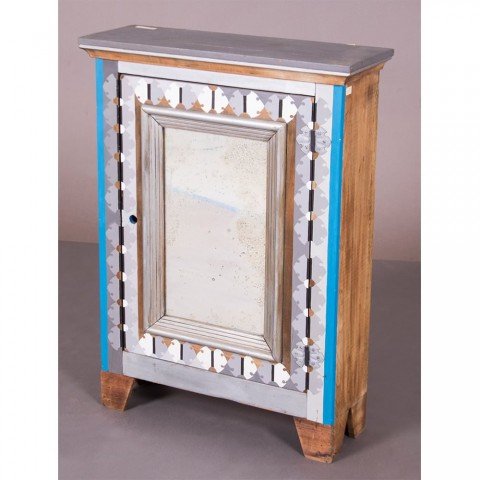 Tempera and Mirrored Wood Cabinet with Objects Decorative Art: