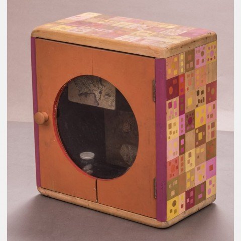 Tempera, Wood Cabinet and Mixed Media Decorative Art: