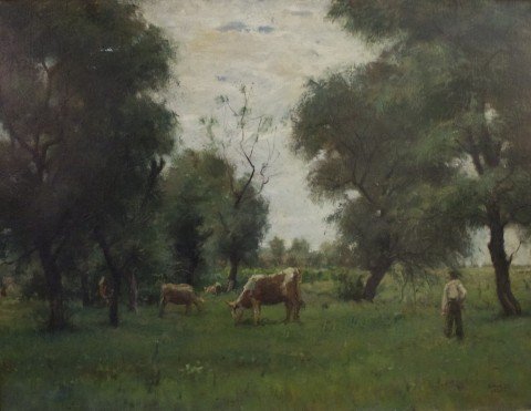 Cattle Grazing in a Spring Field by Janos Laszlo Aldor