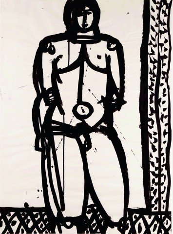 Figurative Ink on Paper Drawing: 