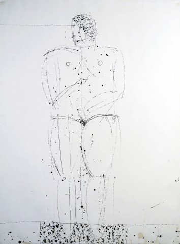 Figurative Ink on Paper Drawing: