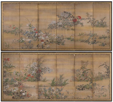 An Exceptional Pair of Edo Period Six Panel Screens by Kitagawa Sosetsu