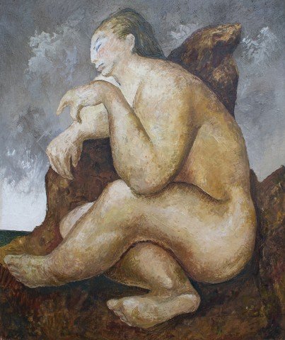 Figurative Oil on Canvas Painting: Sentada Desnuda painted by Guillermo Meza in 1941