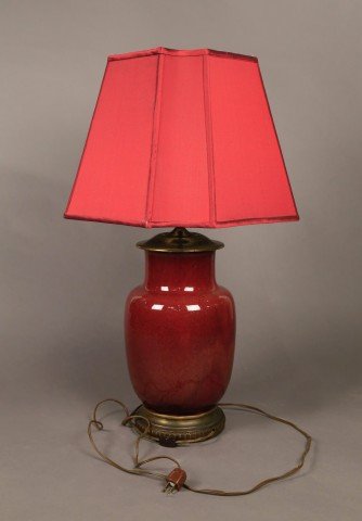 A Chinese Oxblood Glaze Vase, Fitted as a Lamp