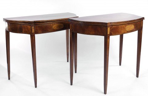 Pair of American 18th Century Matching Inlaid Hepplewhite Style Game Tables