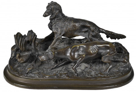 Two Hunting Dogs and a Duck by Pierre-Jules Mêne
