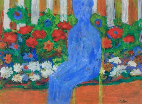 William Schock(American, 20thc.) Blue Man with Flowers, 1976