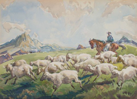 Sheepherder in Mountains by Frank Nelson Wilcox