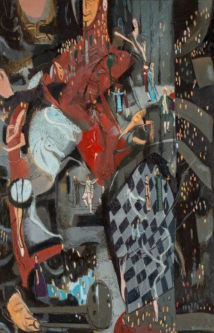 Abstract Oil on Panel Painting: