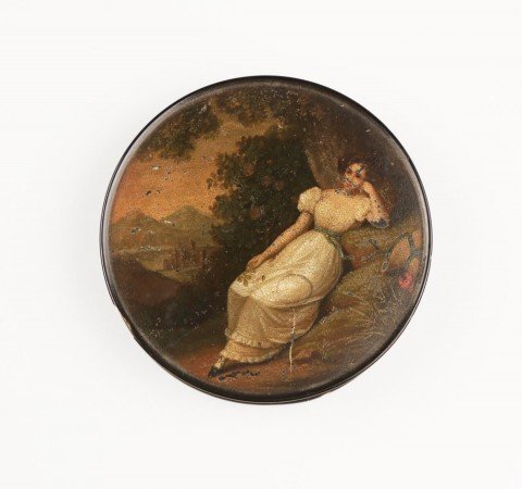 A German Hand Painted Papier Mache Snuff Box-Stobwasser Factory, Braunschweig, 19thc.