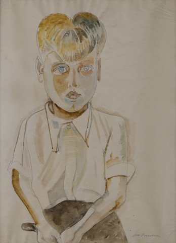 Seated Boy in White Shirt by William Sommer (American, 1867-1949)