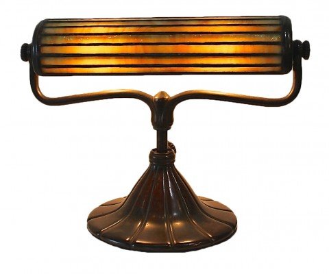 Rare Tiffany Studios Bronze and Leaded Glass Desk Lamp by Tiffany Studios