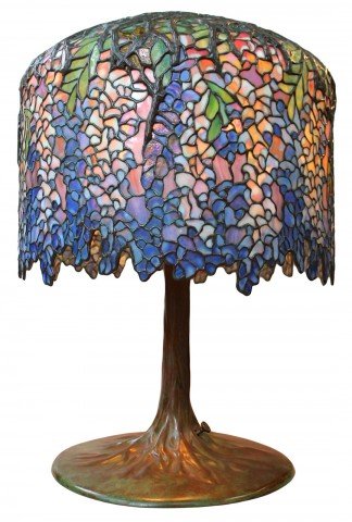 Tiffany Style Leaded Glass Wisteria Lamp, by Paul Crist Studios by Tiffany Studios