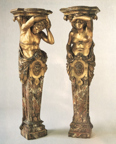 Important Pair of Late 19th Century Gilded Wood and Neo-Classical Architectural Pedestals